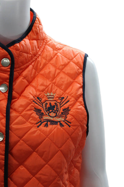 Dismero Women Quilted Orange Polyamide Vest Sleeveless Button Equestrian Size S