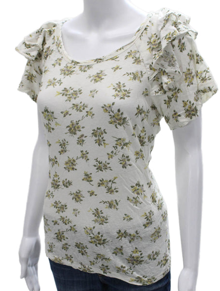 Current/Elliott Womens Basic Floral Scoop Neck Linen T-Shirt Short Sleeve Size 1