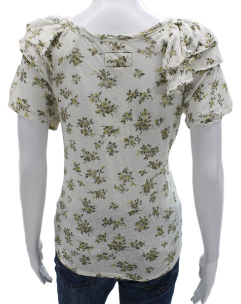 Current/Elliott Womens Basic Floral Scoop Neck Linen T-Shirt Short Sleeve Size 1
