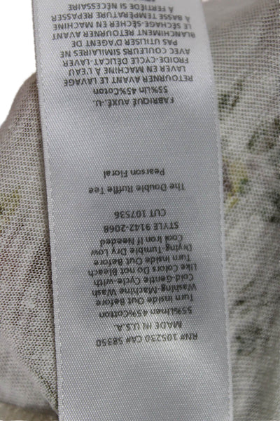 Current/Elliott Womens Basic Floral Scoop Neck Linen T-Shirt Short Sleeve Size 1
