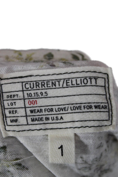 Current/Elliott Womens Basic Floral Scoop Neck Linen T-Shirt Short Sleeve Size 1