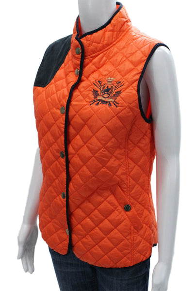 Dismero Women Quilted Orange Polyamide Vest Sleeveless Button Equestrian Size S