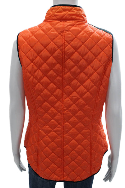 Dismero Women Quilted Orange Polyamide Vest Sleeveless Button Equestrian Size S
