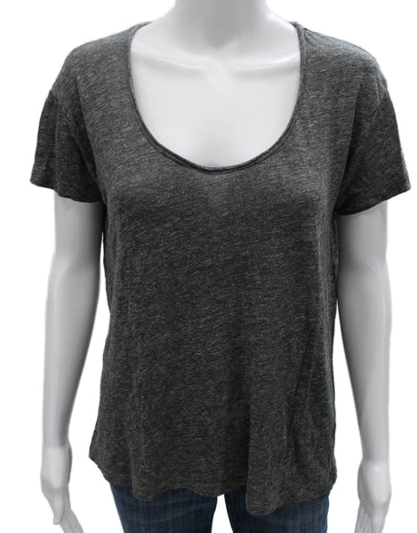 Joie Women Basic Gray Scoop Neck Cotton Blend T-Shirt Short Sleeve Size S