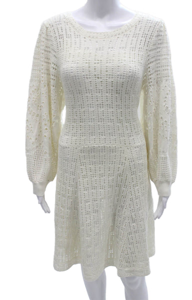 ALC Women Fit & Flare Dress Ivory Long Sleeve Cotton Size XL