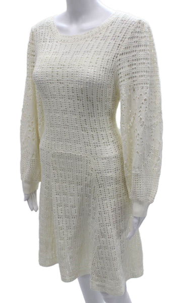 ALC Women Fit & Flare Dress Ivory Long Sleeve Cotton Size XL