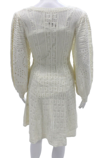 ALC Women Fit & Flare Dress Ivory Long Sleeve Cotton Size XL
