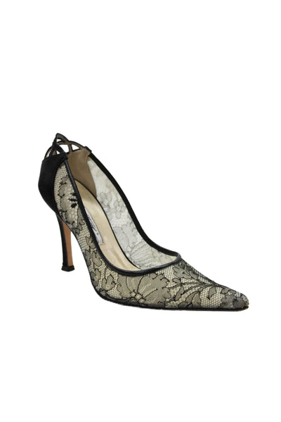 Brian Atwood Women's Pointed Toe Lace Stiletto Pumps Black Size 37.5