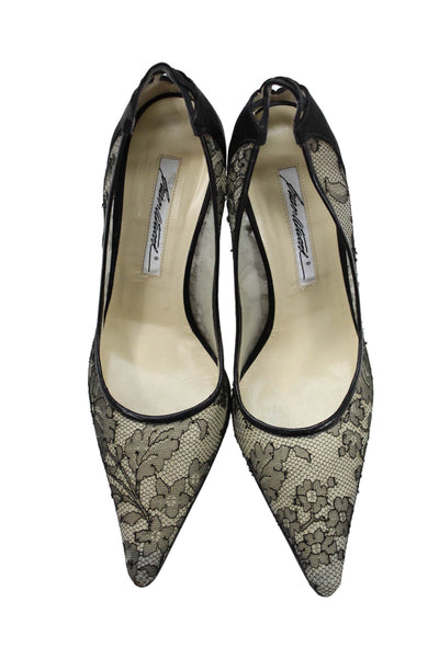 Brian Atwood Women's Pointed Toe Lace Stiletto Pumps Black Size 37.5