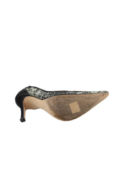 Brian Atwood Women's Pointed Toe Lace Stiletto Pumps Black Size 37.5