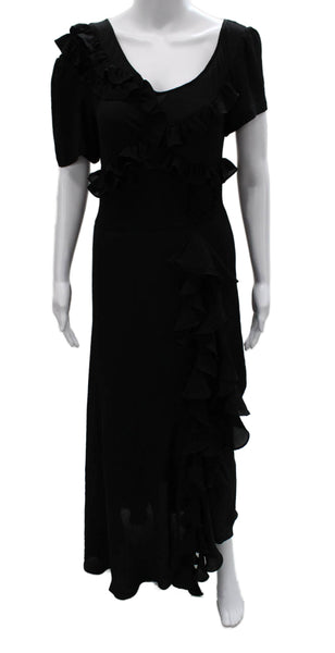 Preen By Thornton Bregazzi Women Maxi VNeck Short Sleeve Black Dress Zip Size M