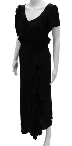 Preen By Thornton Bregazzi Women Maxi VNeck Short Sleeve Black Dress Zip Size M