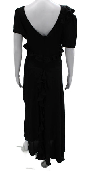 Preen By Thornton Bregazzi Women Maxi VNeck Short Sleeve Black Dress Zip Size M