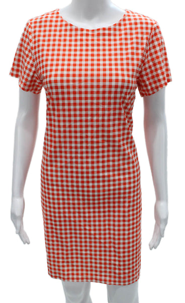 Jude Connally Women Red Gingham Shift Dress Short Sleeve Knee Length Size M