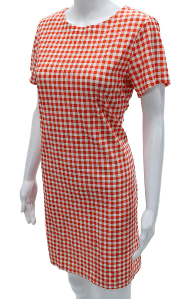 Jude Connally Women Red Gingham Shift Dress Short Sleeve Knee Length Size M