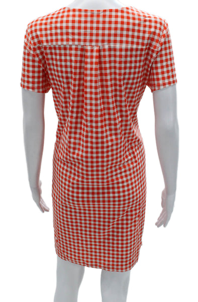 Jude Connally Women Red Gingham Shift Dress Short Sleeve Knee Length Size M