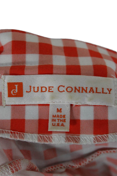 Jude Connally Women Red Gingham Shift Dress Short Sleeve Knee Length Size M