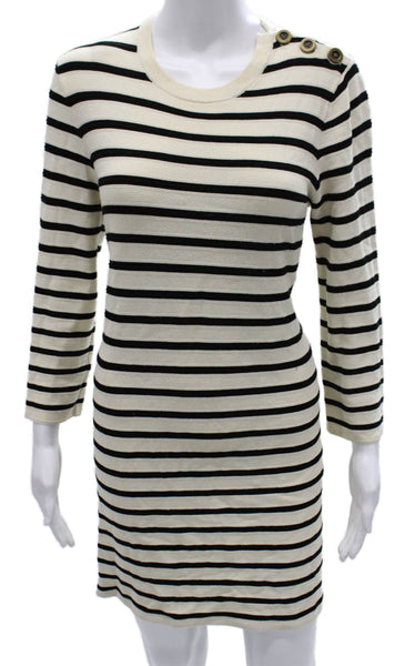 Theory Womens Ivory Striped Sweater Dress Long Sleeve Crew Neck Size M