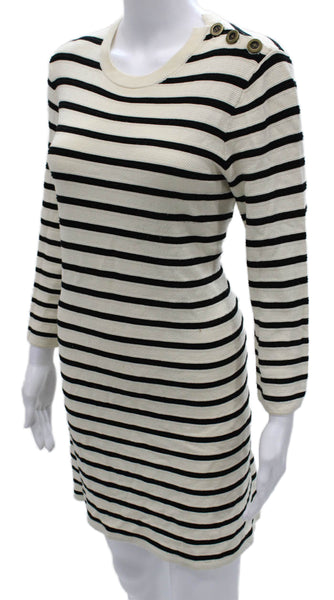Theory Womens Ivory Striped Sweater Dress Long Sleeve Crew Neck Size M