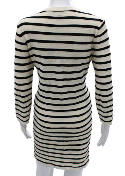 Theory Womens Ivory Striped Sweater Dress Long Sleeve Crew Neck Size M