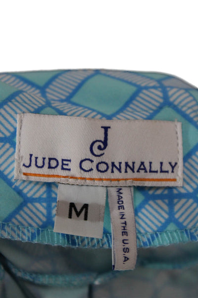 Jude Connally Women Shift Dress Blue Geometric Short Sleeve Size M