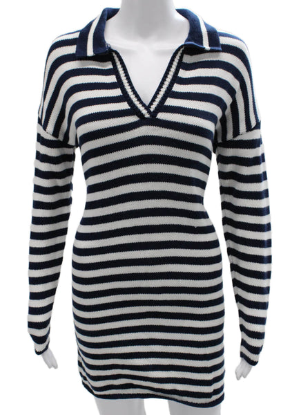 525 Womens Sweater Dress Blue Collared Long Sleeve Cotton Knee Length Size XS