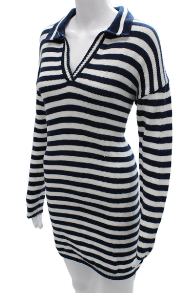 525 Womens Sweater Dress Blue Collared Long Sleeve Cotton Knee Length Size XS