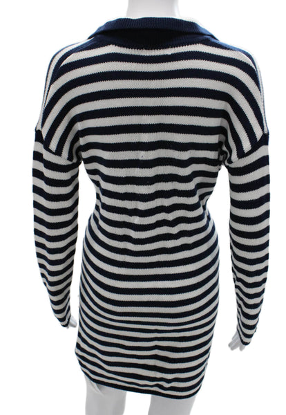 525 Womens Sweater Dress Blue Collared Long Sleeve Cotton Knee Length Size XS
