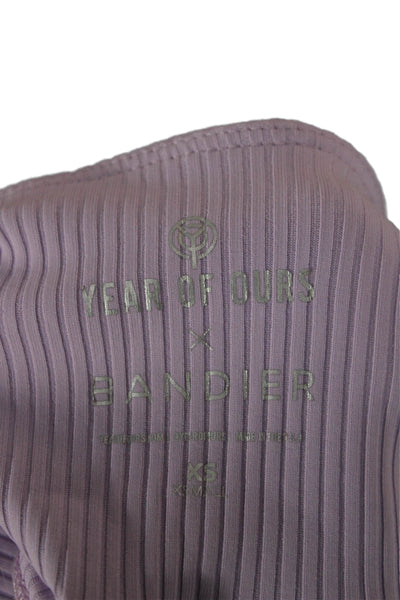Year Of Ours Womens Striped Purple Nylon Ankle Leggings Pull On Size XS