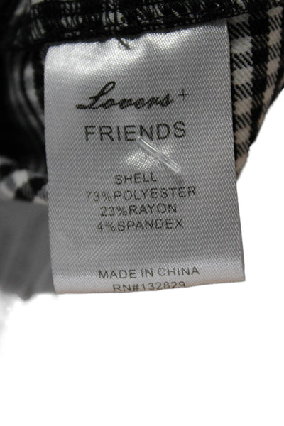 Lovers + Friends Women Cropped V-Neck Check Blouse Short Sleeve Tie Size L