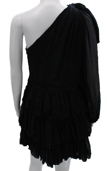 Ulla Johnson Womens Mini One Shoulder Silk Dress Black Long Sleeve Size 6
