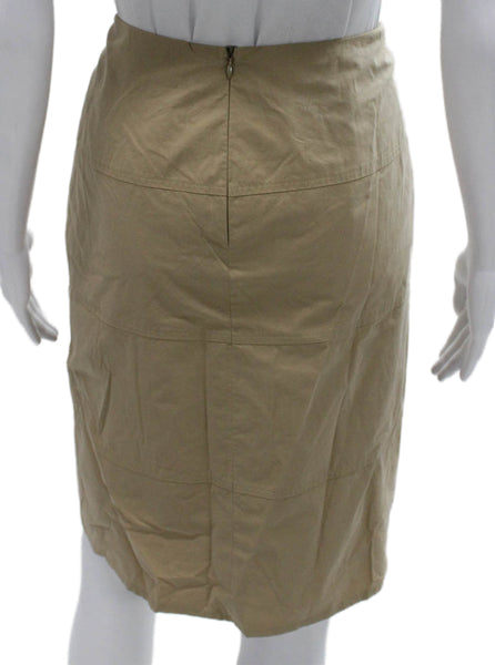 Akris Punto Women Straight Pencil Skirt Beige Cotton Zip Knee Length Size 14