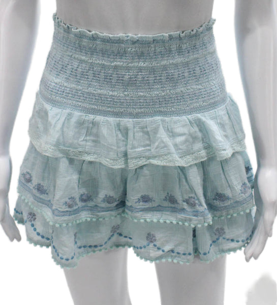 Love Shack Fancy Womens Mini Floral Cotton Skirt Blue Size XS