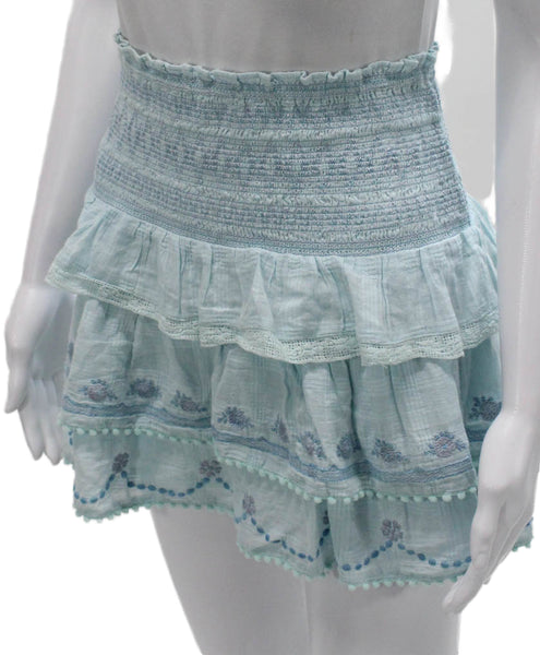 Love Shack Fancy Womens Mini Floral Cotton Skirt Blue Size XS