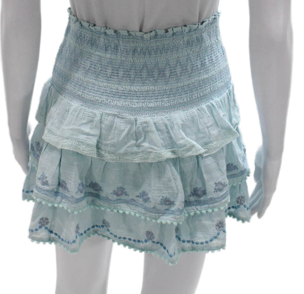 Love Shack Fancy Womens Mini Floral Cotton Skirt Blue Size XS