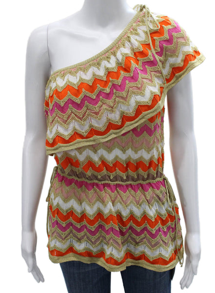 M Missoni Women Tunic One Shoulder Geometric Multicolor Cotton Size 40
