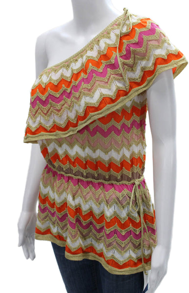M Missoni Women Tunic One Shoulder Geometric Multicolor Cotton Size 40