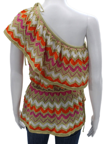 M Missoni Women Tunic One Shoulder Geometric Multicolor Cotton Size 40