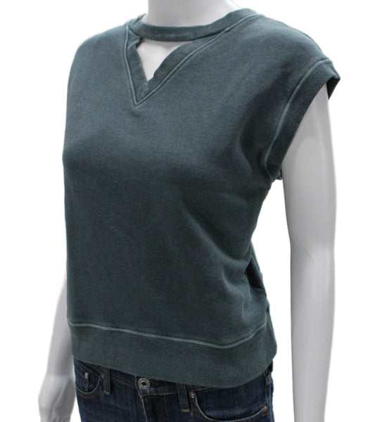 Theilma Womens V Neck Cotton Short Sleeve Vest Sweatshirt Green Size S