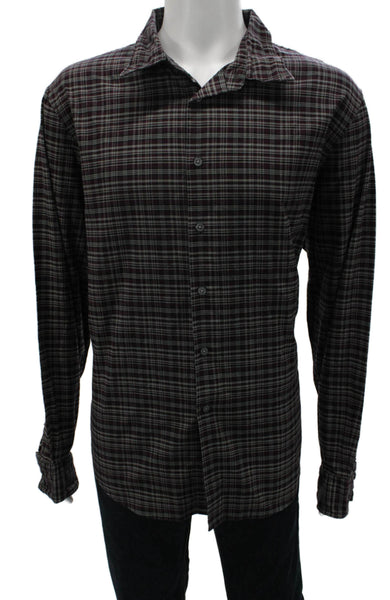 John Varvatos Star USA Mens Cotton Plaid Button Up Shirt Burgundy Size XL