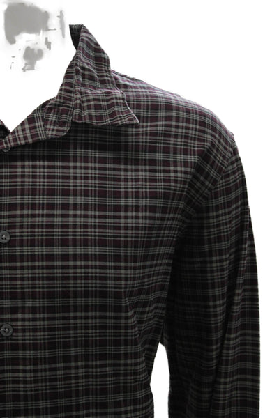 John Varvatos Star USA Mens Cotton Plaid Button Up Shirt Burgundy Size XL