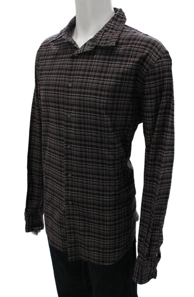 John Varvatos Star USA Mens Cotton Plaid Button Up Shirt Burgundy Size XL