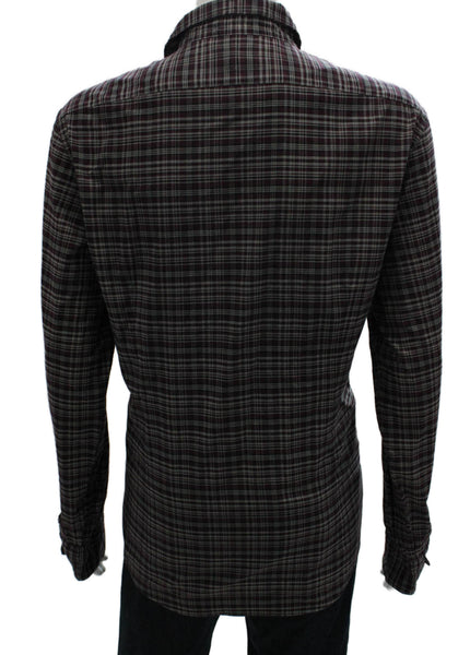 John Varvatos Star USA Mens Cotton Plaid Button Up Shirt Burgundy Size XL