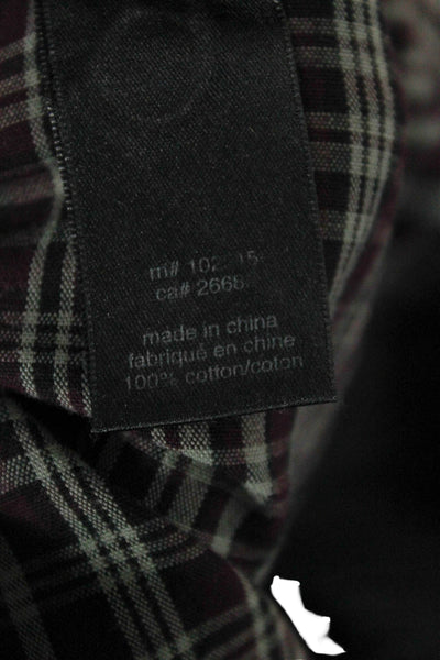 John Varvatos Star USA Mens Cotton Plaid Button Up Shirt Burgundy Size XL