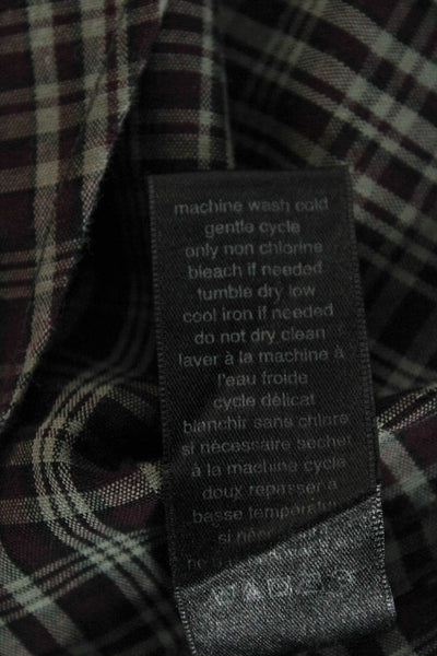 John Varvatos Star USA Mens Cotton Plaid Button Up Shirt Burgundy Size XL