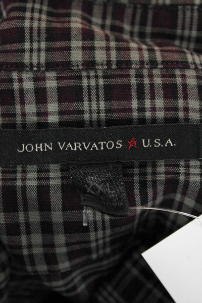 John Varvatos Star USA Mens Cotton Plaid Button Up Shirt Burgundy Size XL