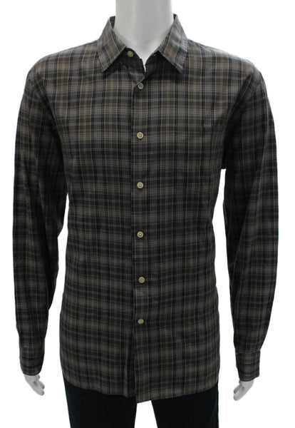John Varvatos Star USA Mens Cotton Plaid Button Up Shirt Gray Size XL