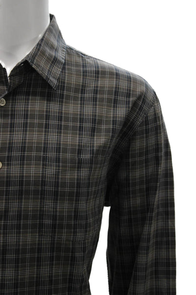 John Varvatos Star USA Mens Cotton Plaid Button Up Shirt Gray Size XL