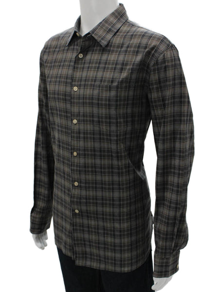 John Varvatos Star USA Mens Cotton Plaid Button Up Shirt Gray Size XL