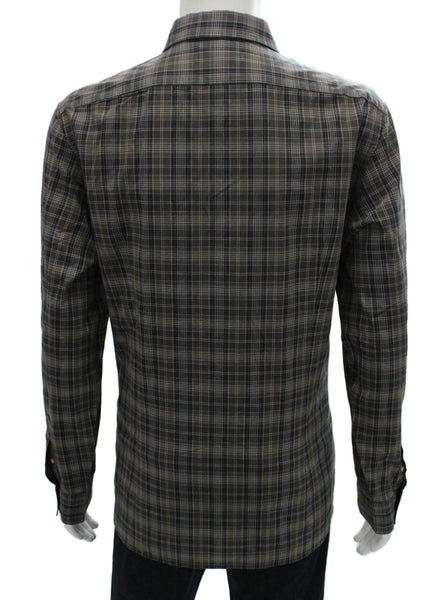 John Varvatos Star USA Mens Cotton Plaid Button Up Shirt Gray Size XL